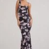 Phantasy | Black & Pink Floral Print Asymmetric Neckline Cowl Maxi Dress -Sangyong Store WB BR CL126730155 PhantasyBlackFloralPrintAsymmetricNecklineCowlMaxiDress2