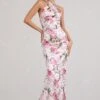 Unstoppable | Pink Floral Print Satin Cross Over Halter Neck Maxi Dress -Sangyong Store WB BR CL126739146 UnstoppablePinkFloralPrintSatinCrossOverHalterNeckMaxiDress0