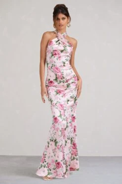 Unstoppable | Pink Floral Print Satin Cross Over Halter Neck Maxi Dress 10 Unstoppable | Pink Floral Print Satin Cross Over Halter Neck Maxi Dress -Sangyong Store WB BR CL126739146 UnstoppablePinkFloralPrintSatinCrossOverHalterNeckMaxiDress1