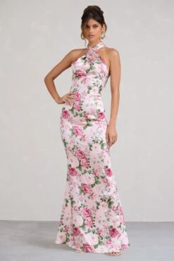 Unstoppable | Pink Floral Print Satin Cross Over Halter Neck Maxi Dress 11 Unstoppable | Pink Floral Print Satin Cross Over Halter Neck Maxi Dress -Sangyong Store WB BR CL126739146 UnstoppablePinkFloralPrintSatinCrossOverHalterNeckMaxiDress2