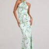 Unstoppable | Green Floral Print Satin Cross Over Halter Neck Maxi Dress -Sangyong Store WB BR CL126739153 UnstoppableGreenFloralPrintSatinCrossOverHalterNeckMaxiDress2copy