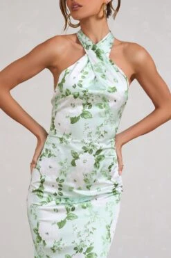 Unstoppable | Green Floral Print Satin Cross Over Halter Neck Maxi Dress -Sangyong Store WB BR CL126739153 UnstoppableGreenFloralPrintSatinCrossOverHalterNeckMaxiDress5copy