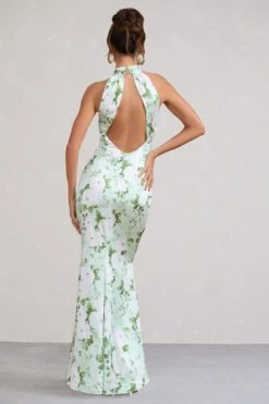 Unstoppable | Green Floral Print Satin Cross Over Halter Neck Maxi Dress -Sangyong Store WB BR CL126739153 UnstoppableGreenFloralPrintSatinCrossOverHalterNeckMaxiDress6copy