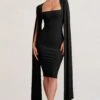 Flawless | Black Square Neck Midi Dress With Cape Sleeves -Sangyong Store WB BR CL127209002 FlawlessBlackSquareNeckMidiDressWithCapeSleeves0