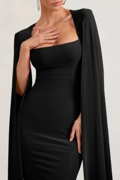 Flawless | Black Square Neck Midi Dress With Cape Sleeves -Sangyong Store WB BR CL127209002 FlawlessBlackSquareNeckMidiDressWithCapeSleeves3