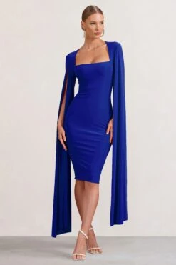 Flawless | Cobalt Blue Square Neck Midi Dress With Cape Sleeves -Sangyong Store WB BR CL127209073 FlawlessCobaltBlueSquareNeckMidiDressWithCapeSleeves0