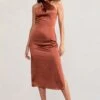 Dazzling | Rust Satin Cross Over Halter Neck Midi Dress -Sangyong Store WB BR CL127233 DazzlingRustSatinCrossOverHalterNeckMidiDress1