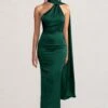 Mademoiselle | Bottle Green Satin Asymmetric Scarf Neck Backless Maxi Dress -Sangyong Store WB BR CL127576 MademoiselleBottleGreenSatinAsymmetricScarfNeckBacklessMaxiDress1