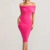 Alyssa | Hot Pink Bardot Bow Detail Midi Dress -Sangyong Store WB BR CL127772 AlyssaHotPinkBardotBowDetailMidiDress0