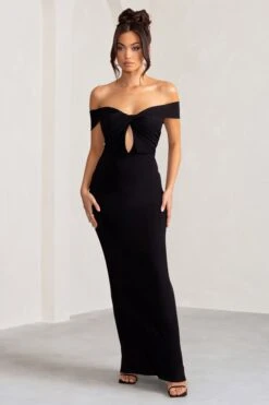 Arella | Black One Shoulder Twist Front Maxi Dress -Sangyong Store WB BR CL127981 ArellaBlackOneShoulderTwistFrontMaxiDress1