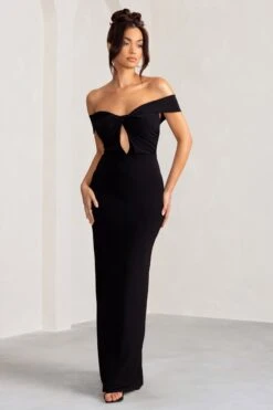 Arella | Black One Shoulder Twist Front Maxi Dress -Sangyong Store WB BR CL127981 ArellaBlackOneShoulderTwistFrontMaxiDress2