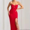 Florencia | Red Sweetheart Bandeau Neckline Maxi Dress With Front Drape Detail -Sangyong Store WB BR CL127987 FlorenciaRedSweetheartBandeauNecklineMaxiDressWithFrontDrapeDetail2copy