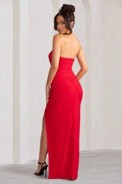 Florencia | Red Sweetheart Bandeau Neckline Maxi Dress With Front Drape Detail 8 Florencia | Red Sweetheart Bandeau Neckline Maxi Dress With Front Drape Detail -Sangyong Store WB BR CL127987 FlorenciaRedSweetheartBandeauNecklineMaxiDressWithFrontDrapeDetail4copy