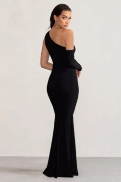 Baylor | Black One Shoulder Draped Skirt Maxi Dress -Sangyong Store WB BR CL127988 BaylorBlackOneShoulderDrapedSkirtMaxiDress6