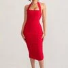 Letitia | Red Halter Neck Ruched Bodycon Midi Dress -Sangyong Store WB BR CL128019004 LetitiaRedHalterNeckRuchedBodyconMaxiDress0