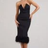 Kensington | Black Bodycon Midi Dress With Statement Feather Trim 2 Kensington | Black Bodycon Midi Dress With Statement Feather Trim -Sangyong Store WB BR CL128439002 KensingtonBlackBodyconMidiDressWithStatementFeatherTrim3