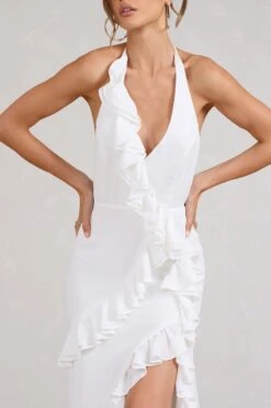 Morning | White Halter-Neck Split Maxi Dress -Sangyong Store WB BR CL128455005 MorningWhiteHalter NeckSplitMaxiDress4