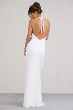 Morning | White Halter-Neck Split Maxi Dress -Sangyong Store WB BR CL128455005 MorningWhiteHalter NeckSplitMaxiDress5
