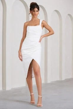 Dentelle | White Lace Corset Wrap Midi Dress