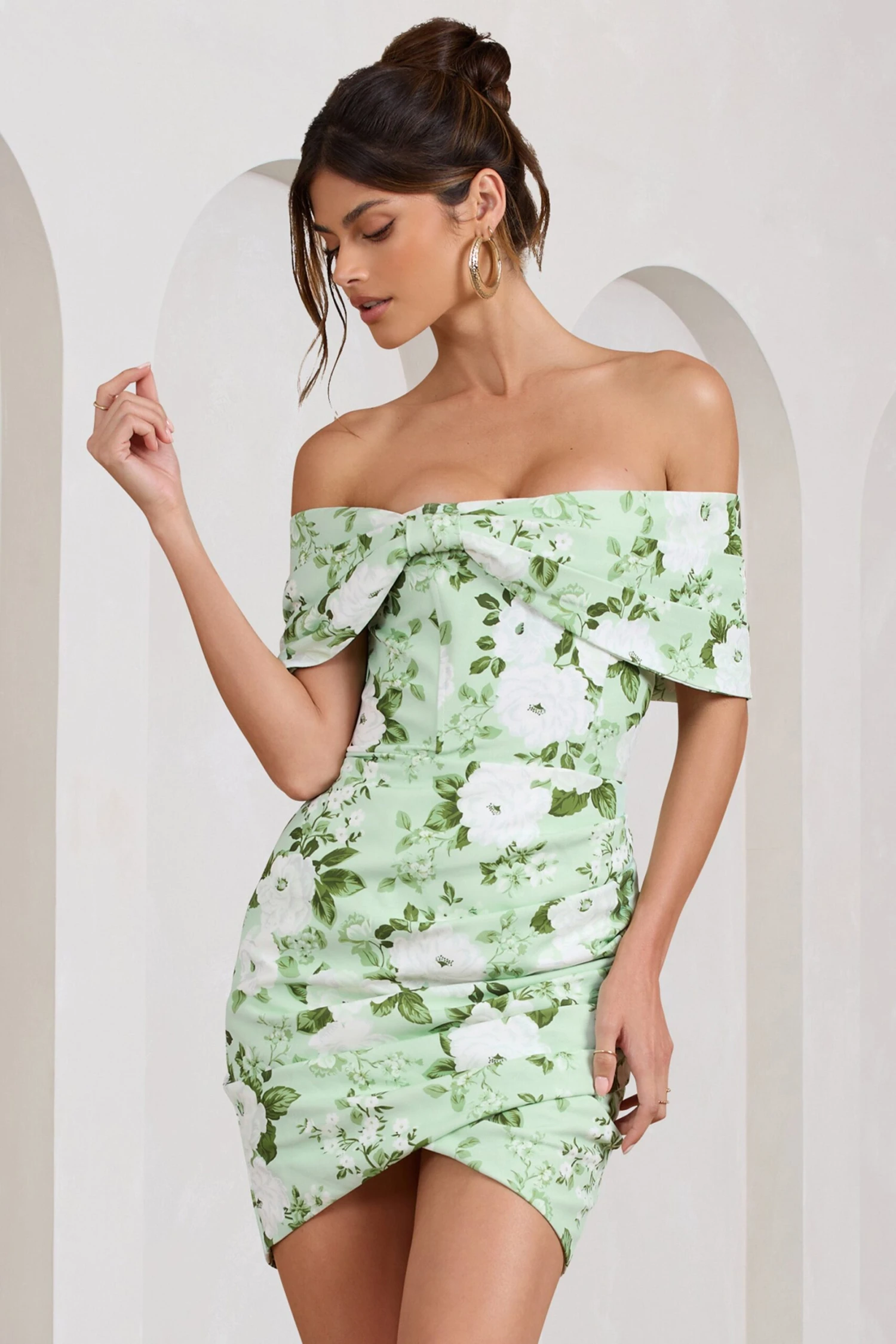 Snowdrop | White & Green Floral Print Wrap Mini Dress 5 Snowdrop | White & Green Floral Print Wrap Mini Dress - Image 4
