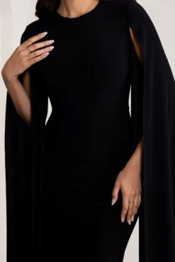 Kimmy | Black High Neck Maxi Dress With Cape Sleeves -Sangyong Store WB BR CL129258 KimmyBlackHighNeckMaxiDresswithFloorLengthSleeves4