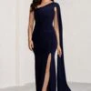 Alexia | Navy One-Shoulder Maxi Dress With Cape Sleeve And Thigh Split -Sangyong Store WB BR CL129270 AlexiaNavyOne ShoulderMaxiDresswithCapeSleeveandThighSplit0