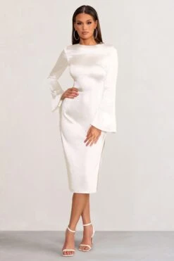 Zaina | White Long Sleeve Midi Dress With High Neckline -Sangyong Store WB BR CL129273 ZainaWhiteLongSleeveMaxiDresswithHighNeckline2