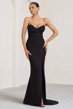 Elene | Black Pleated Split Fishtail Maxi Dress -Sangyong Store WB BR CL129347002 Elene BlackPleatedSplitFishtailMaxiDress2