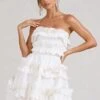 Rosette | White Ruffled Bandeau Mini Dress -Sangyong Store WB BR CL129350005 Rosette WhiteRuffledBandeauMiniDress0