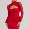 Bouquet Toss | Red Ruched Mesh Long-Sleeved Mini Dress -Sangyong Store WB BR CL129353004 BouquetRedRuchedMeshLong SleevedMiniDress4