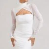 Bouquet Toss | White Ruched Mesh Long-Sleeved Mini Dress -Sangyong Store WB BR CL129353005 BouquetWhiteRuchedMeshLong SleevedMiniDress0