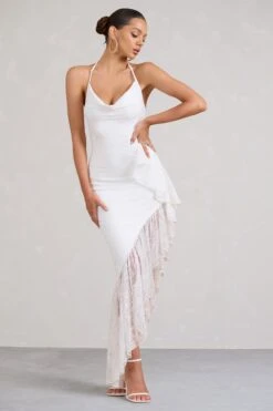 Ladyship | White Lace Asymmetric Ruffled Maxi Dress -Sangyong Store WB BR CL129360005 Ladyship WhiteLaceAsymmetricRuffledMaxiDress1