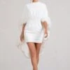 Of The Manor | White Gathered Mini Dress With Feather Cape -Sangyong Store WB BR CL129361005 OfTheManorWhiteGatheredMiniDressWithFeatherCape0