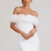 New Money | White Bodycon Sequin Mini Dress With Feather Trim -Sangyong Store WB BR CL129364005 NewMoneyWhiteBodyconSequinMiniDressWithFeatherTrim0