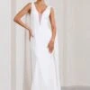 Rosaline | White Plunging Fishtail Maxi Dress With Cape -Sangyong Store WB BR CL129377005 RosalineWhitePlungingFishtailMaxiDressWithCape0