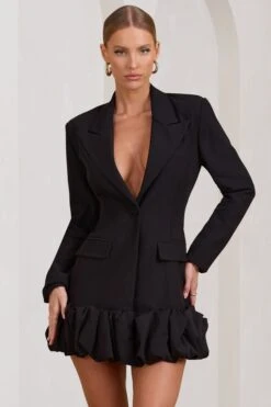 Cloud Catching | Black Tailored Blazer Mini Dress With Ruffled Hem -Sangyong Store WB BR CL129387002 CloudCatchingBlackTailoredBlazerDressWithRuffledHem2