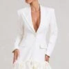 Cloud Catching | White Tailored Blazer Mini Dress With Ruffled Hem -Sangyong Store WB BR CL129387005 CloudCatchingWhiteTailoredBlazerDressWithRuffledHem0