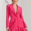 Cloud Catching | Hot Pink Tailored Blazer Mini Dress With Ruffled Hem -Sangyong Store WB BR CL129387073 CloudCatchingHotPinkTailoredBlazerDressWithRuffledHem0