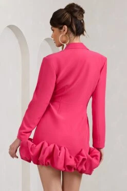 Cloud Catching | Hot Pink Tailored Blazer Mini Dress With Ruffled Hem -Sangyong Store WB BR CL129387073 CloudCatchingHotPinkTailoredBlazerDressWithRuffledHem4