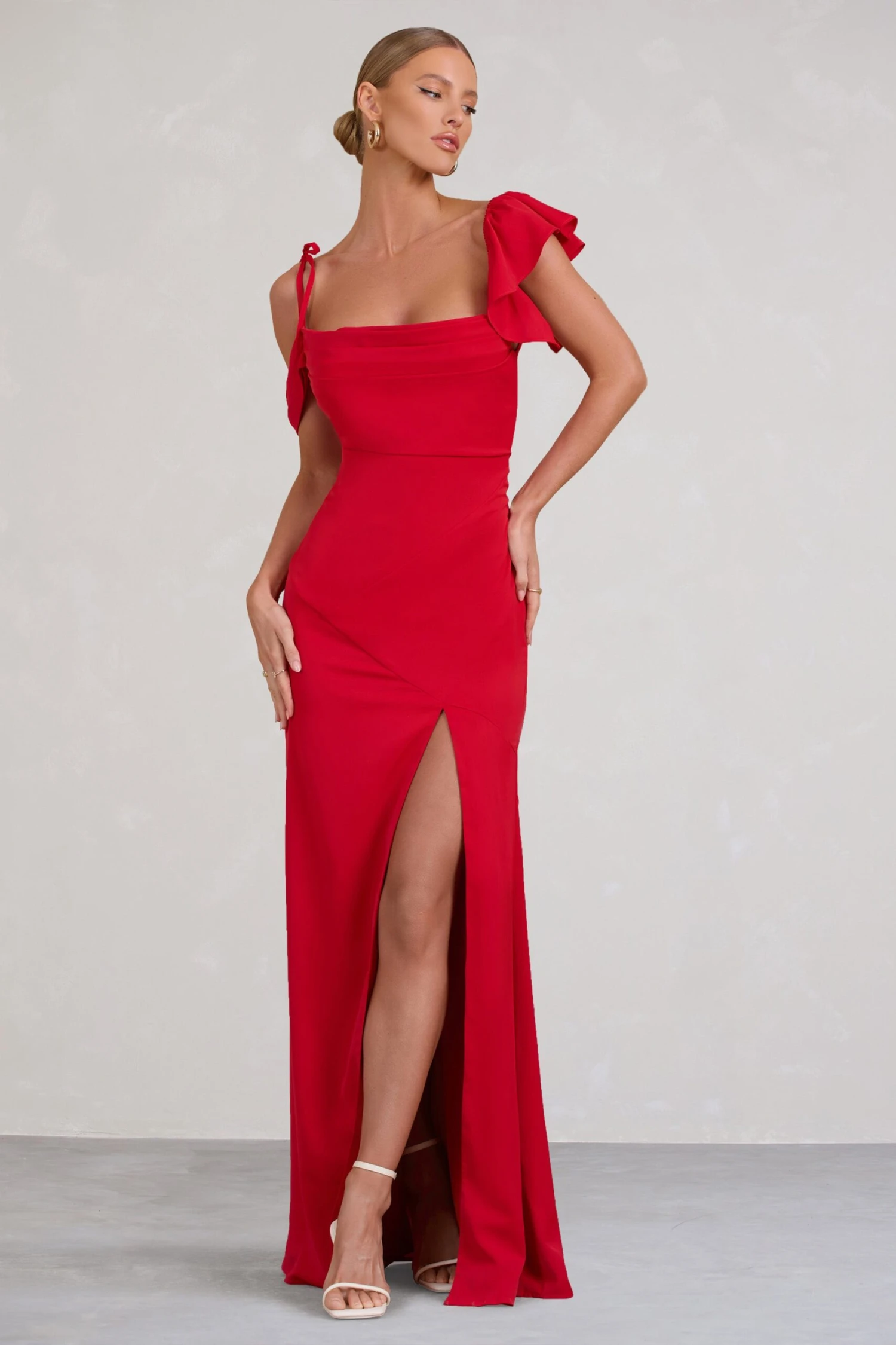 Merlot | Red Asymmetric Draped Split Maxi Dress 6 Merlot | Red Asymmetric Draped Split Maxi Dress - Image 4