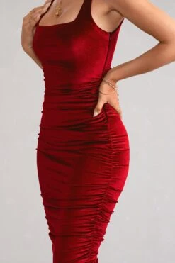 Beauty | Berry Velvet Square Neck Bodycon Midi Dress 8 Beauty | Berry Velvet Square Neck Bodycon Midi Dress -Sangyong Store WB BR HR CL127625 BeautyBerryVelvetSquareNeckBodyconMidiDress3