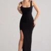 Kate | Black Square Neck Maxi Dress With Plunge Back And Side Thigh Split 2 Kate | Black Square Neck Maxi Dress With Plunge Back And Side Thigh Split -Sangyong Store WB BR HR CL127639 KateBlackSquareNeckMaxiDresswithPlungeBackandSideThighSplit2