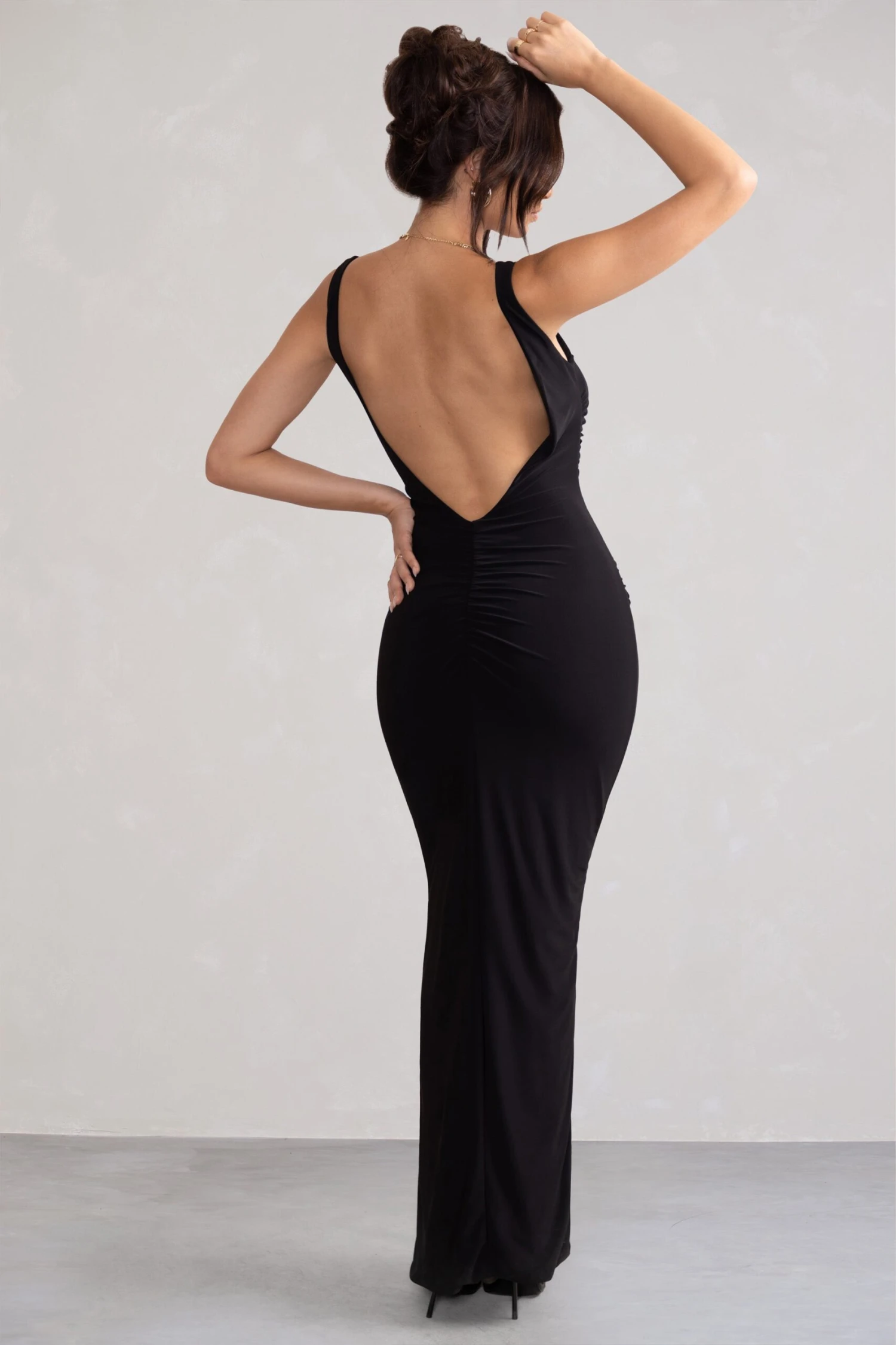 Kate | Black Square Neck Maxi Dress With Plunge Back And Side Thigh Split 4 Kate | Black Square Neck Maxi Dress With Plunge Back And Side Thigh Split - Image 2