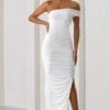 Celine | White Asymmetric One Shoulder Ruched Maxi Dress With Curved Cut Out -Sangyong Store WB BR NEW CL127507 CelineWhiteAsymmetricOneShoulderRuchedMaxiDressWithCurvedCutOut6copy