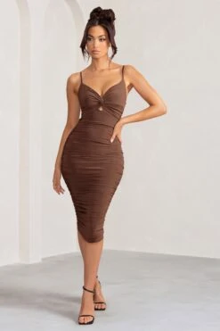 Desired | Chocolate Knot Detail Ruched Midi Dress -Sangyong Store WB CC BR CL126642 DesiredChocolateKnotDetailRuchedMidiDress0