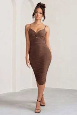 Desired | Chocolate Knot Detail Ruched Midi Dress