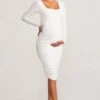 New Life | White Maternity Square Neck Ruched Midi Dress -Sangyong Store WB CC BR CL127156 NewLifeWhiteMaternitySquareNeckRuchedMidiDress1