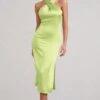 Dazzling | Lime Satin Cross Over Halter Neck Midi Dress -Sangyong Store WB CC BR CL127233 limeCrossOverHalterNeckMidiDress0