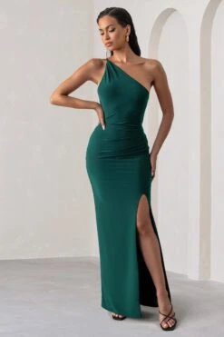 Dressing Up | Bottle Green One Shoulder Maxi Dress With Open Back Detail -Sangyong Store WB CC BR CL127621 DressingUpBottleGreenOneShoulderMaxiDressWithOpenBackDetail3copy
