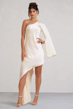 Hanna | Cream Asymmetric Draped Satin Mini Dress